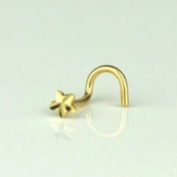 Star Nose Ring Piercing Curve Diamond Cut in Solid Gold 14K / Body Jewelry Nose - Picture 2 of 5